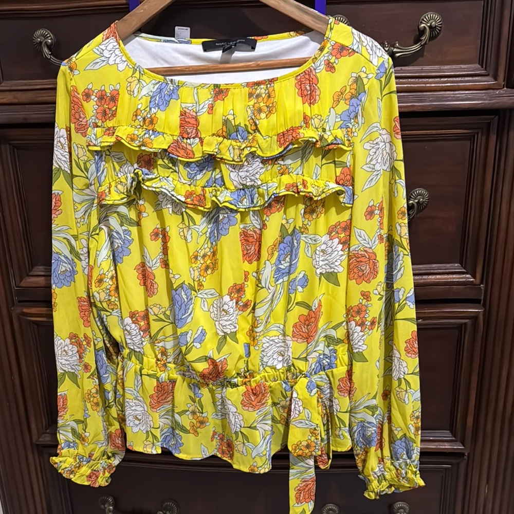 Marc New York Yellow Ruffled Tie Front Blouse